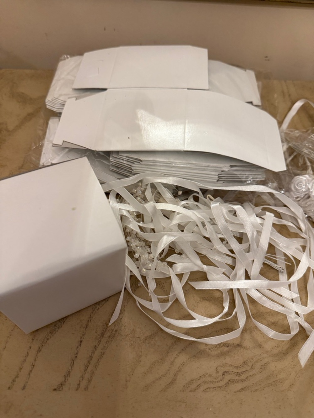 White Ribbon & Beaded Wedding Favor Decorations